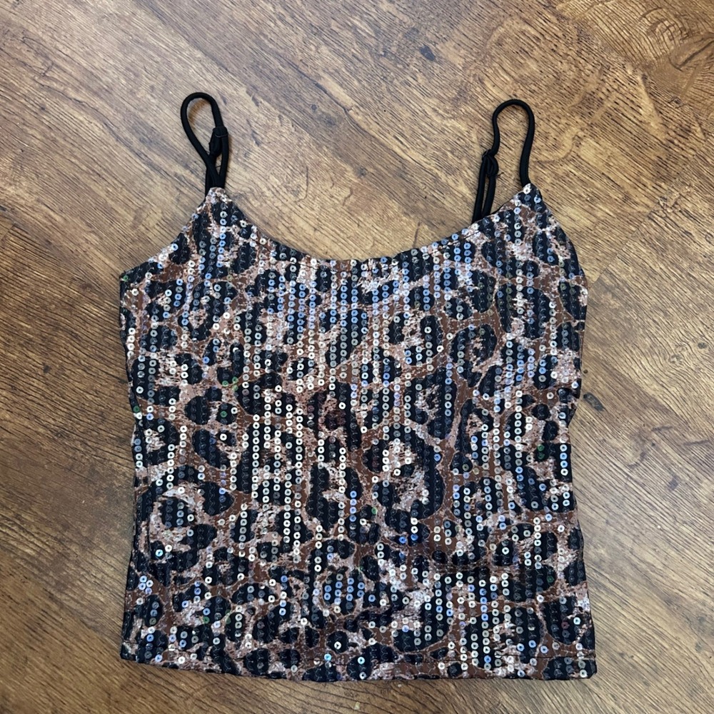 Y2K‎ McBling Indie Sleaze Leopard Sequin brown/ black Cami Top